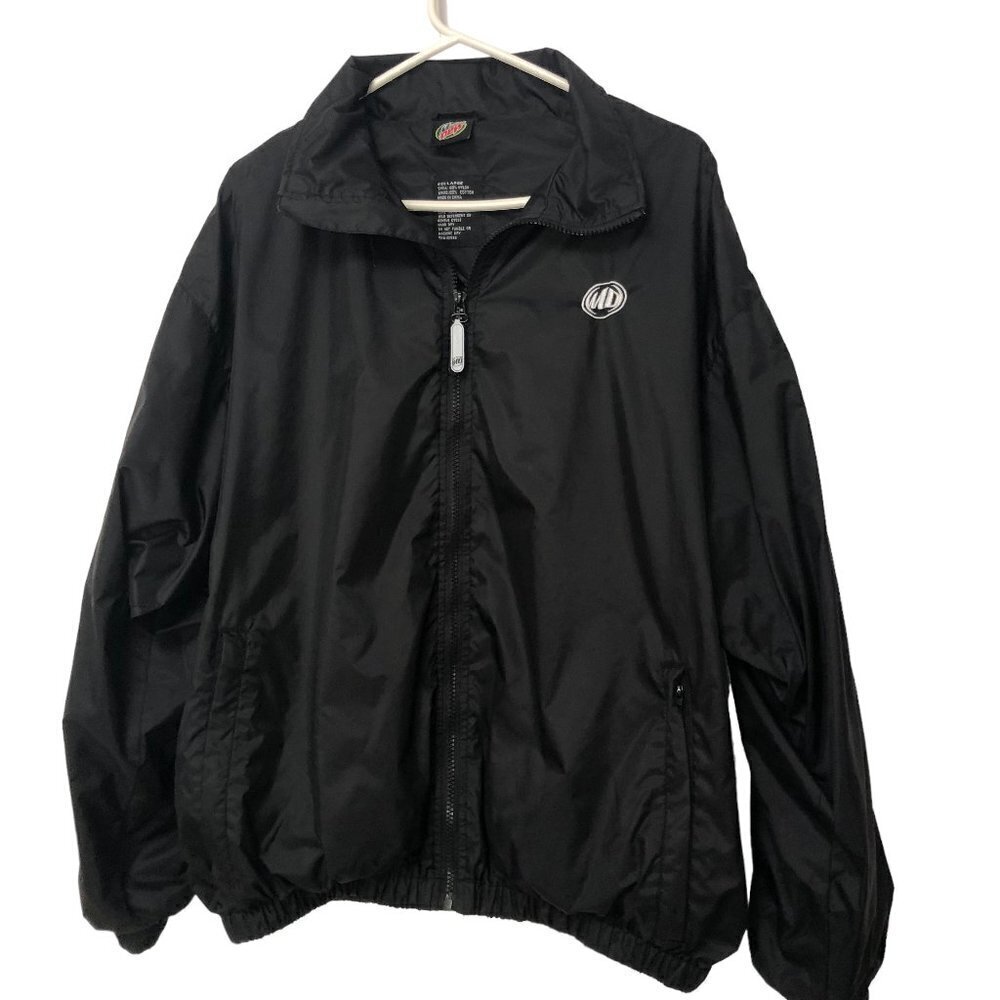 Mountain Dew Black Striped Sleeve Lined Full Zip Nylon Jacket Size Large Unisex